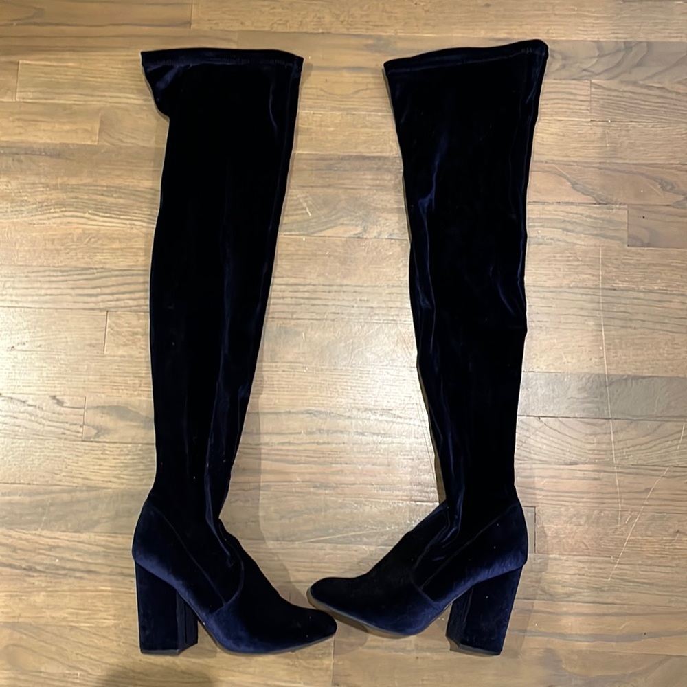 Blue velvet Steve Madden knee high boots